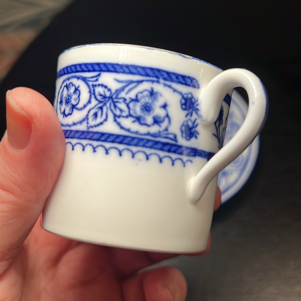 1862-91 Antique Copelands China Blue White Floral Bone China Teacup and Saucer - Picture 8 of 11